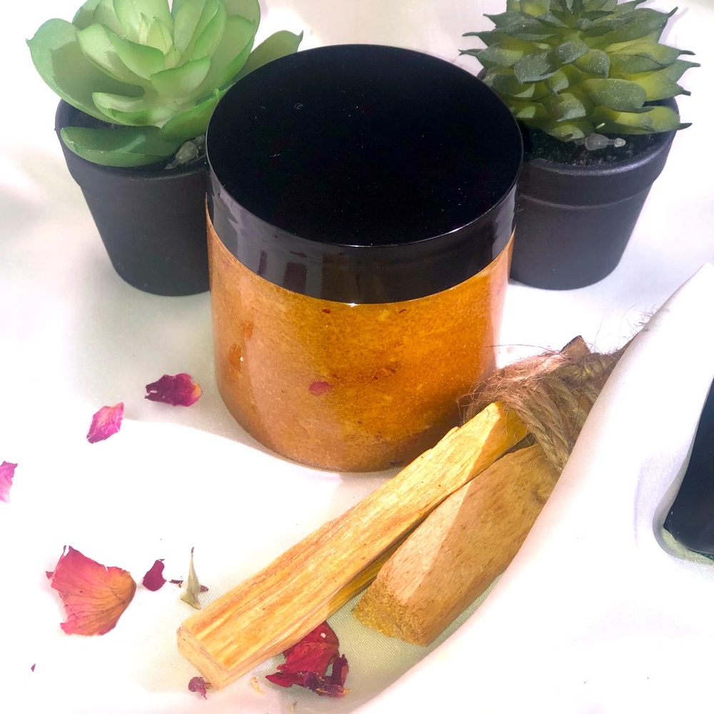 Palo santo and rose petal sugar scrub